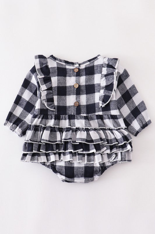 Black plaid ruffle baby romper