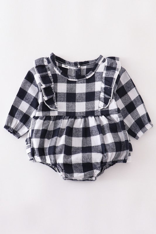 Black plaid ruffle baby romper