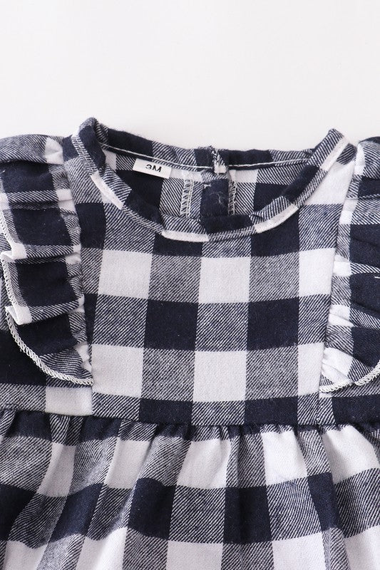 Black plaid ruffle baby romper