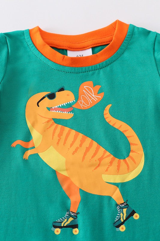 Green dinosaur boy romper