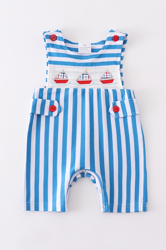 Blue stripe sailing boat applique boy jonjon