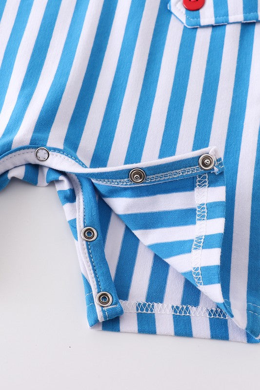 Blue stripe sailing boat applique boy jonjon