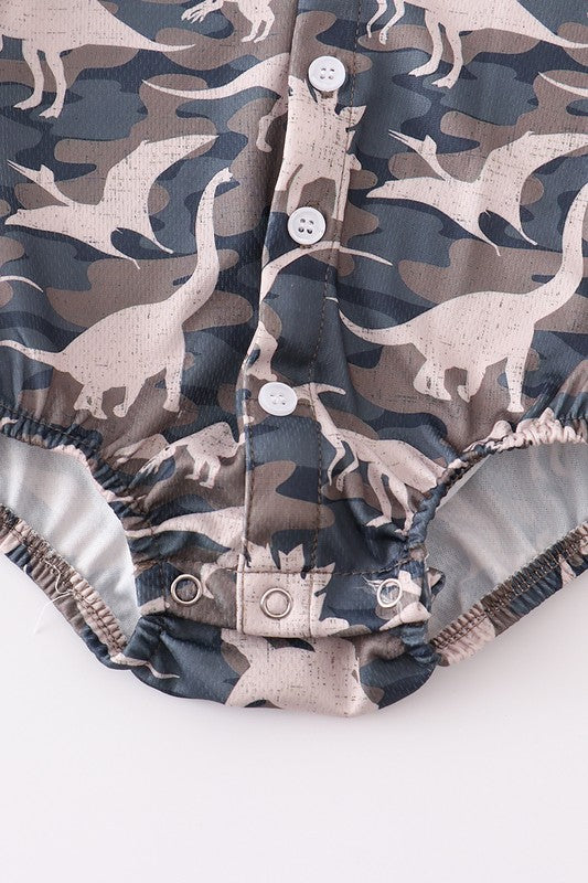 Camo dinosaur print boy romper