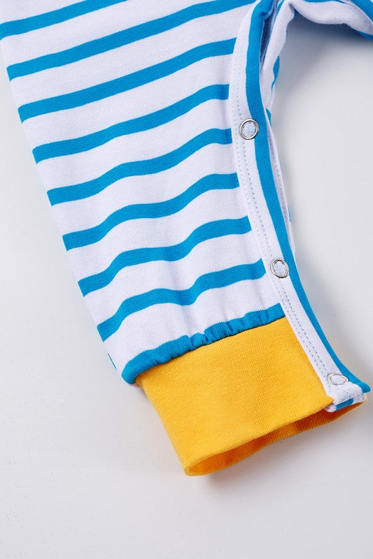 Blue stripe tractor applique boy romper