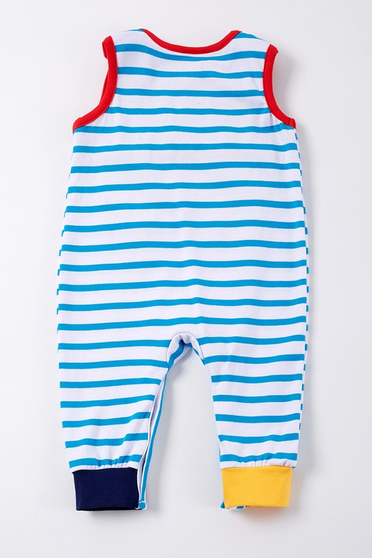 Blue stripe tractor applique boy romper