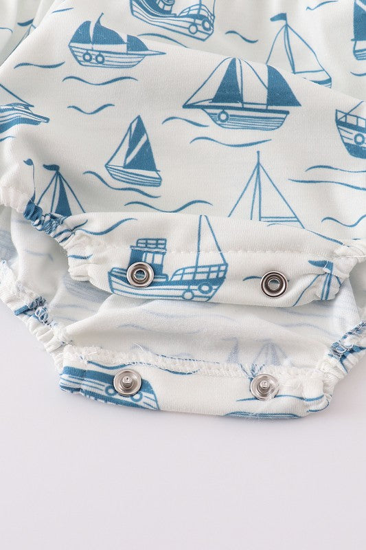 Green sailboat print ruffle girl bubble