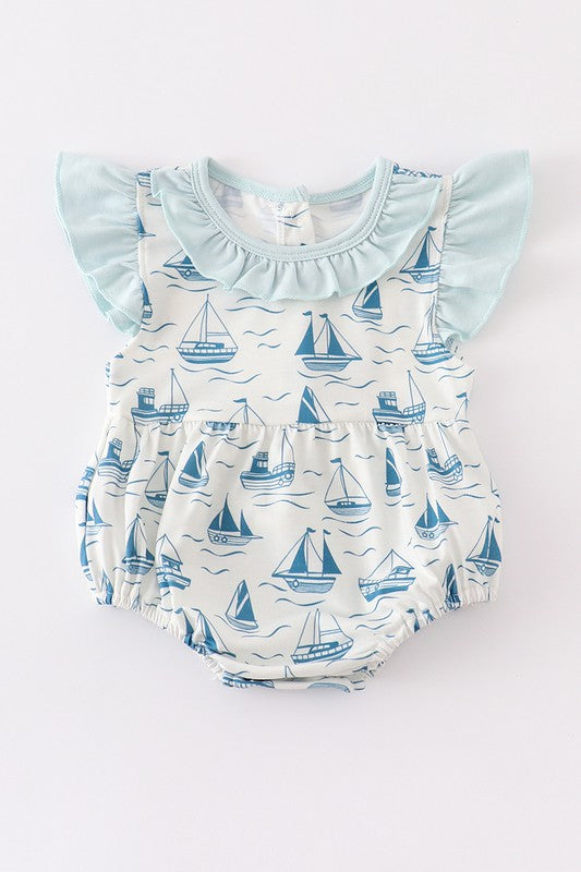 Green sailboat print ruffle girl bubble