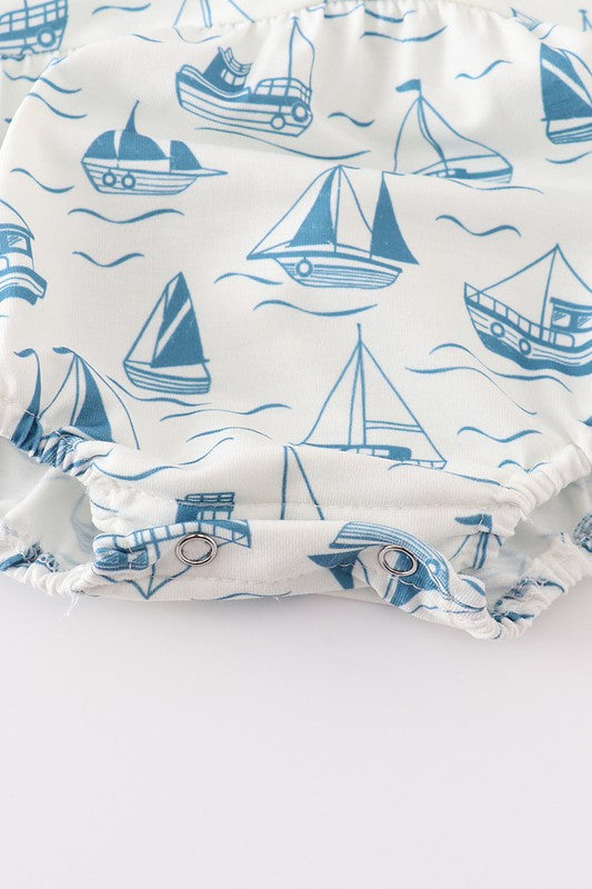 Green sailboat print ruffle girl bubble