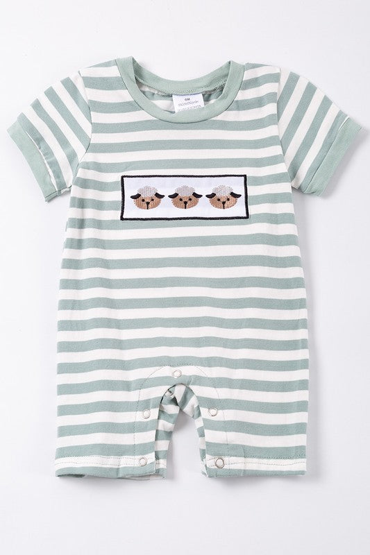 Green stripe sheep applique boy romper