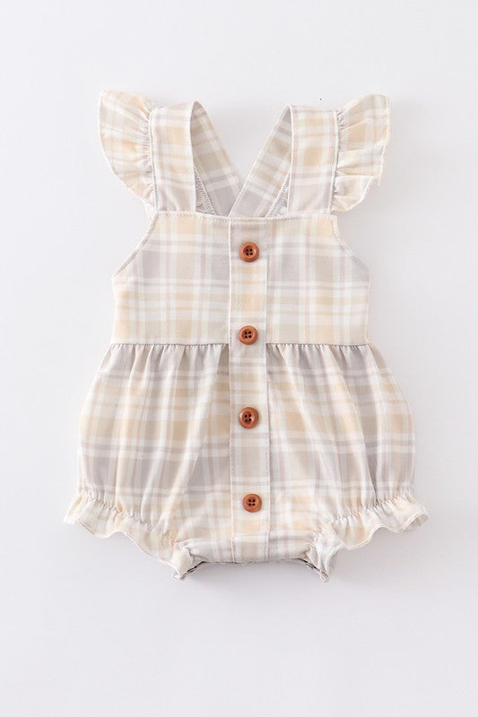 Plaid flutter trim buttons girl bubble