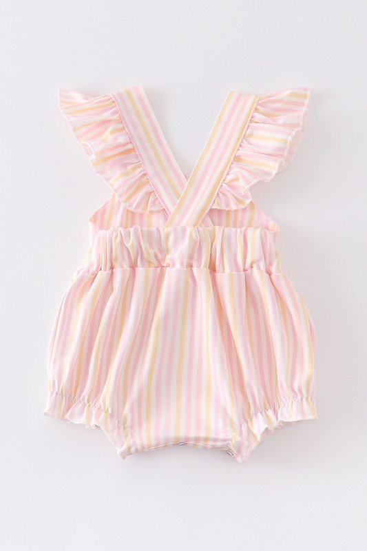 Pink stripe flutter trim buttons girl bubble