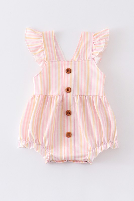 Pink stripe flutter trim buttons girl bubble